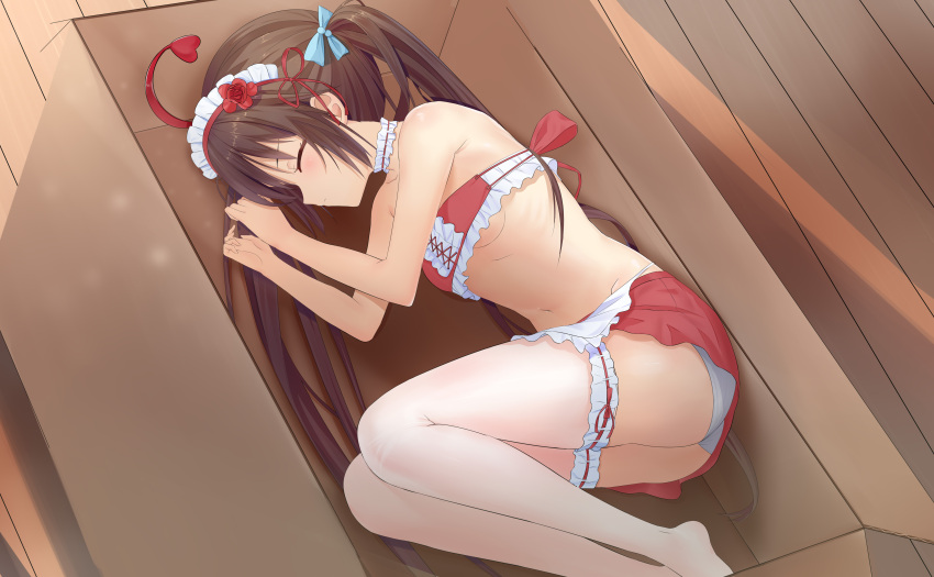 1girl, absurdres, ahoge, bangs, bare_shoulders, blue_bow, bow, box