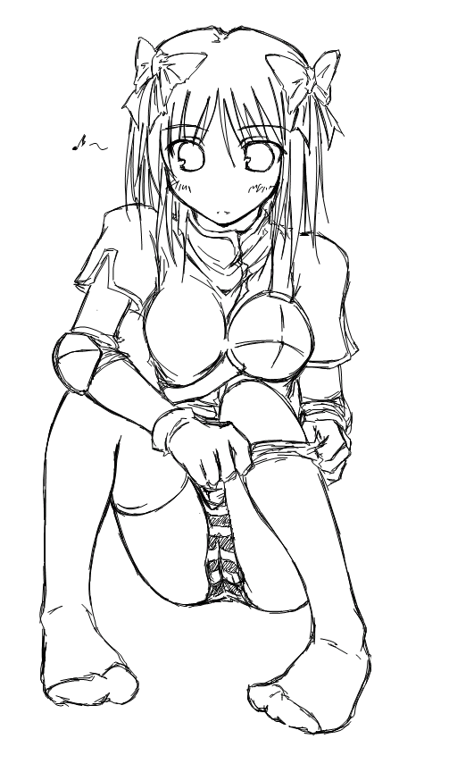 archer, breastplate, kaminagi-tei, kaminagi-tei_(artist), monochrome, panties, ragnarok_online, thighhighs