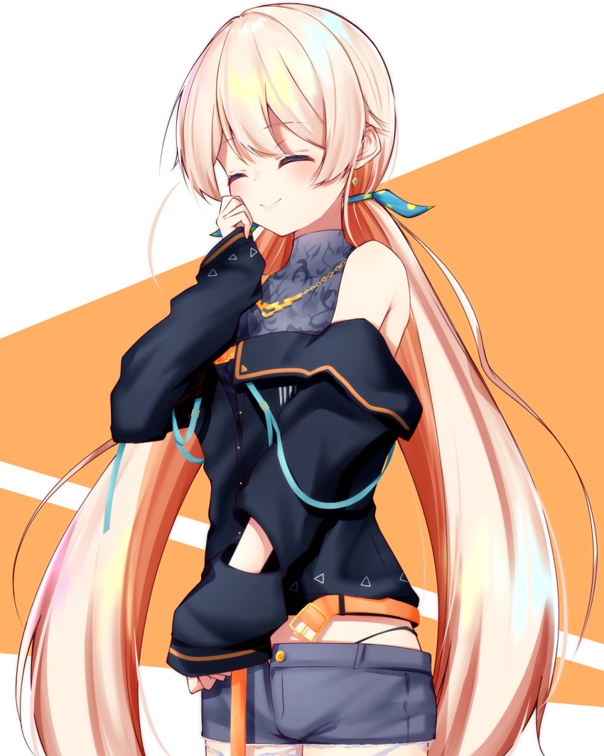.live, 1girl, blonde_hair, blush, closed_eyes, commentary_request, earrings, hair_ornament