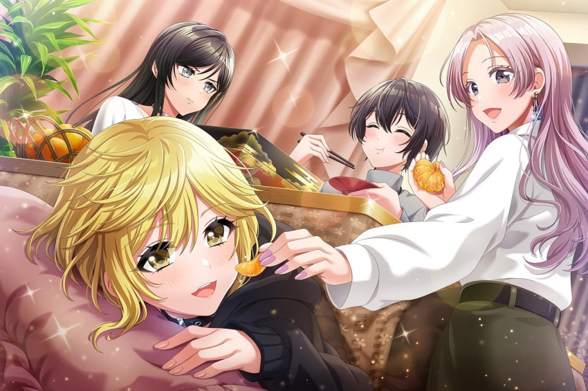 blonde_hair, blush, d4dj, dress, green_eyes, short_hair, tsukimiyama_nagisa