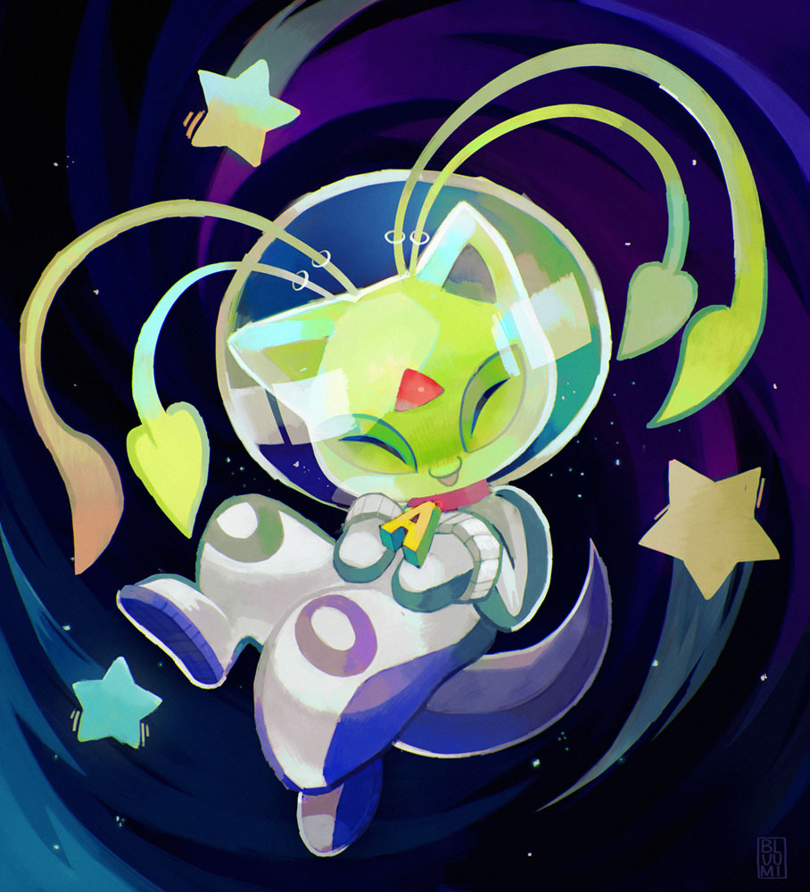 aisha_(neopets), astronaut, bluumi, commentary, english_commentary, facing_viewer, full_body, neopets