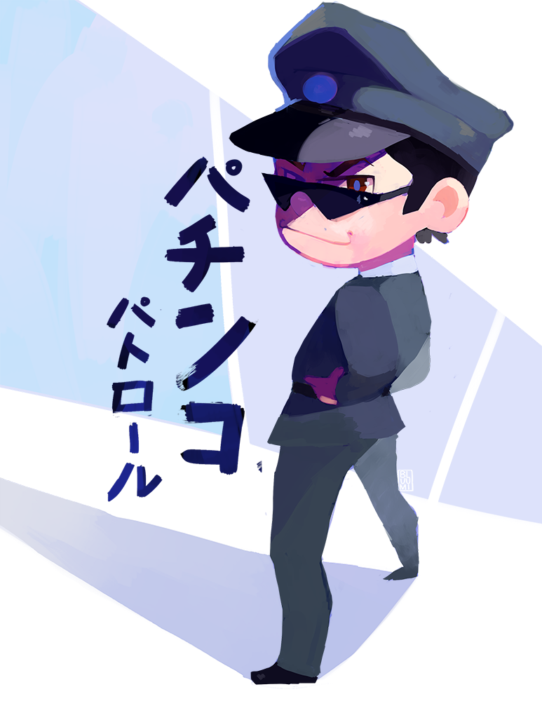 1boy, bluumi, legs_apart, male_focus, matsuno_karamatsu, osomatsu-san, shadow, sunglasses