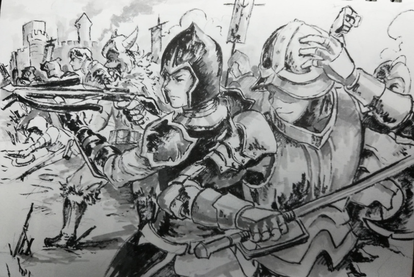 3-13_archer_(fire_emblem), 4boys, 6+others, armor, ballista, covered_eyes, fire_emblem, fire_emblem:_radiant_dawn