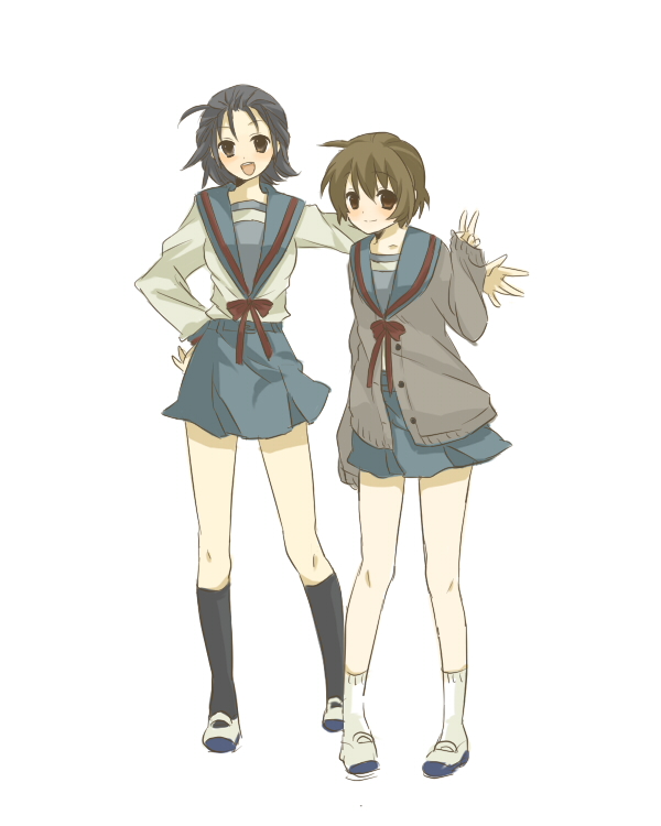 cardigan, genderswap, kunikida, kunikida_(female), school_uniform, suzumiya_haruhi_no_yuuutsu, taniguchi, taniguchi_(female)