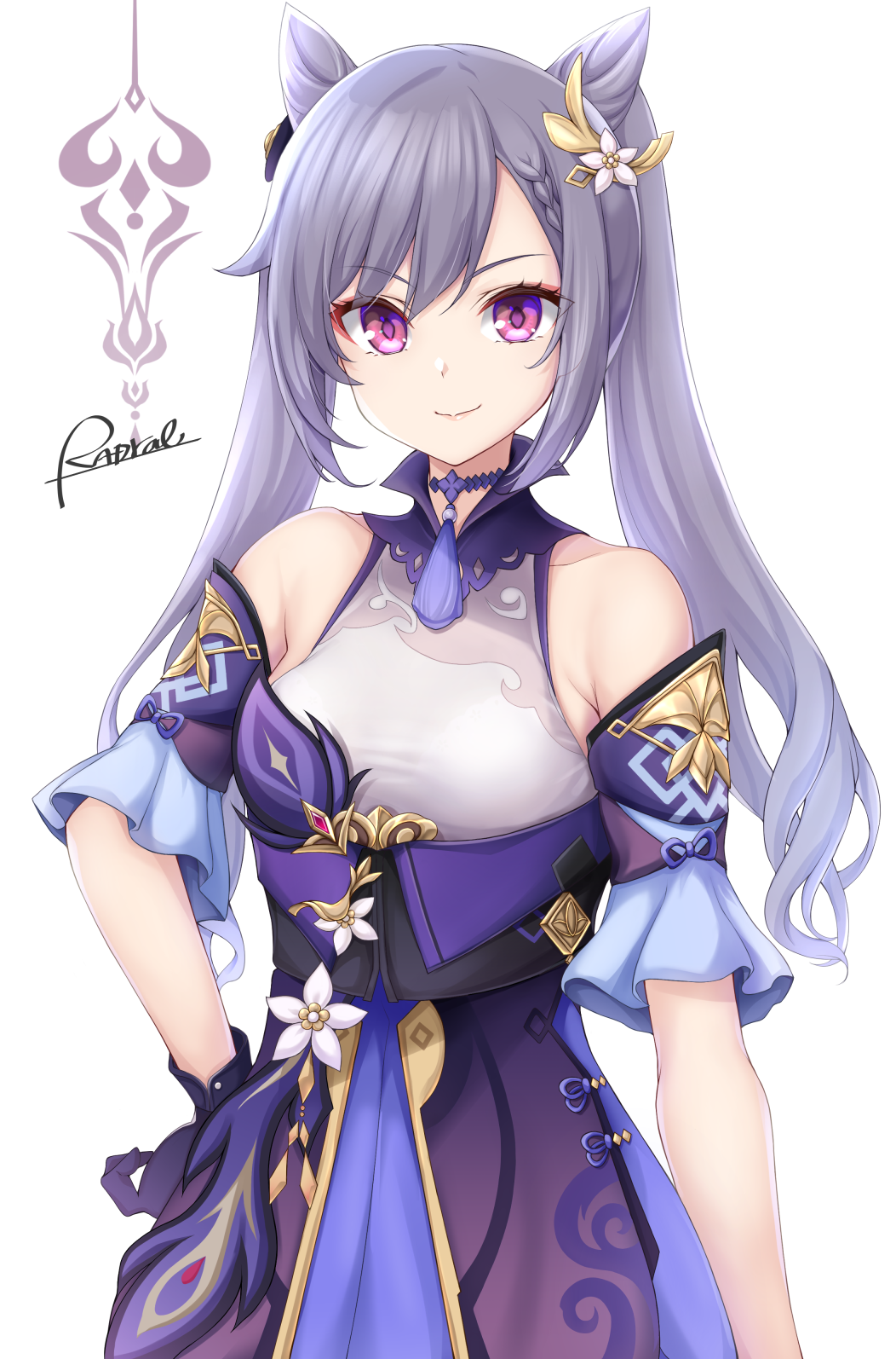 1girl, armpit_crease, bare_shoulders, braid, breasts, choker, closed_mouth, detached_sleeves