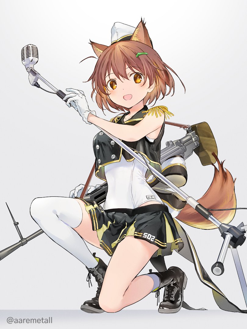 1girl, animal_ears, black_skirt, black_vest, brave_witches, brown_hair, commentary_request, epaulettes