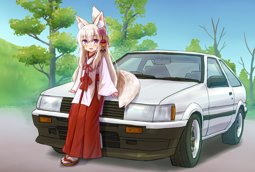 1girl, :d, animal_ear_fluff, animal_ears, bangs, blush, brown_footwear, car