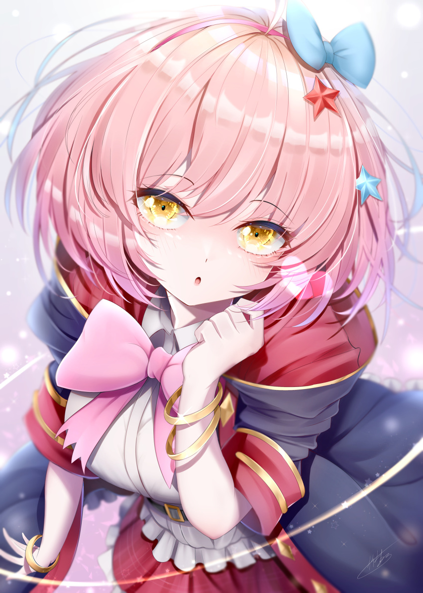 1girl, :o, absurdres, ahoge, bangs, blue_bow, blush, bow