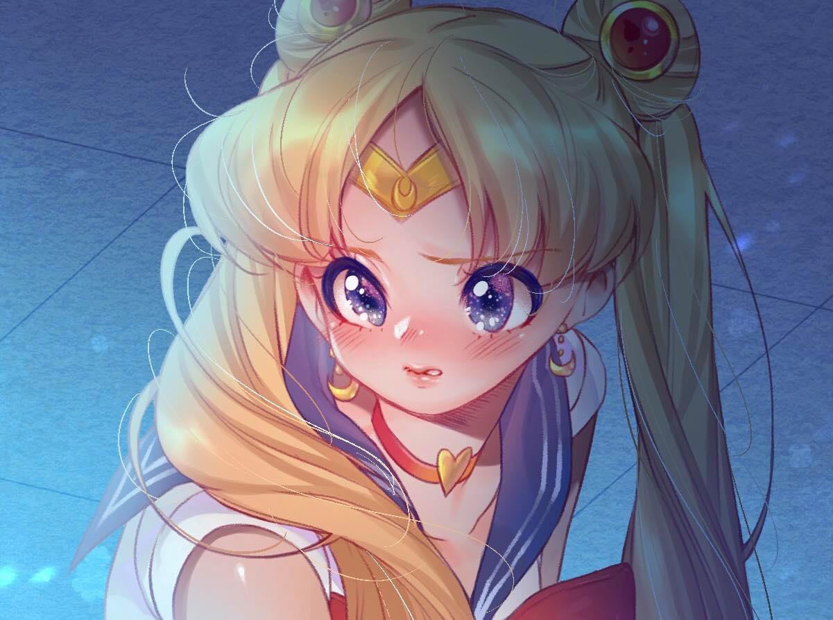 1girl, bangs, bishoujo_senshi_sailor_moon, blonde_hair, blue_eyes, blue_sailor_collar, blush, choker