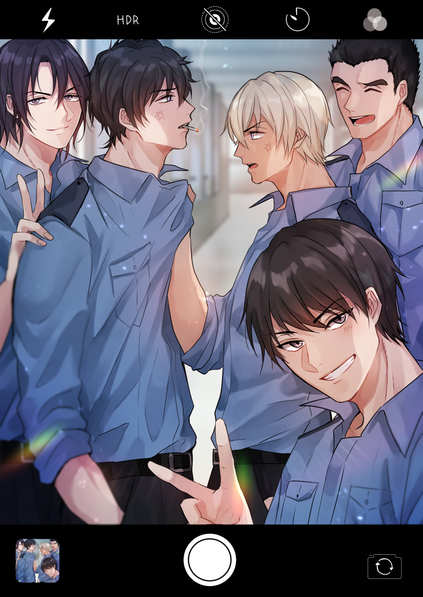 5boys, :d, ^_^, absurdres, amuro_tooru, anger_vein, angry, bangs