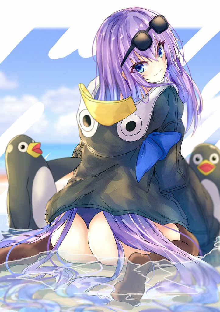 1girl, animal, animal_hood, ass, bangs, bird, black_jacket, blue_hair