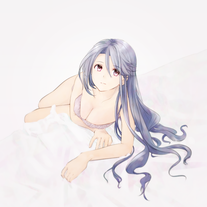 1girl, blue_hair, bra, breasts, bu_(urbznd151129), closed_mouth, hokuto_mitsuki, large_breasts