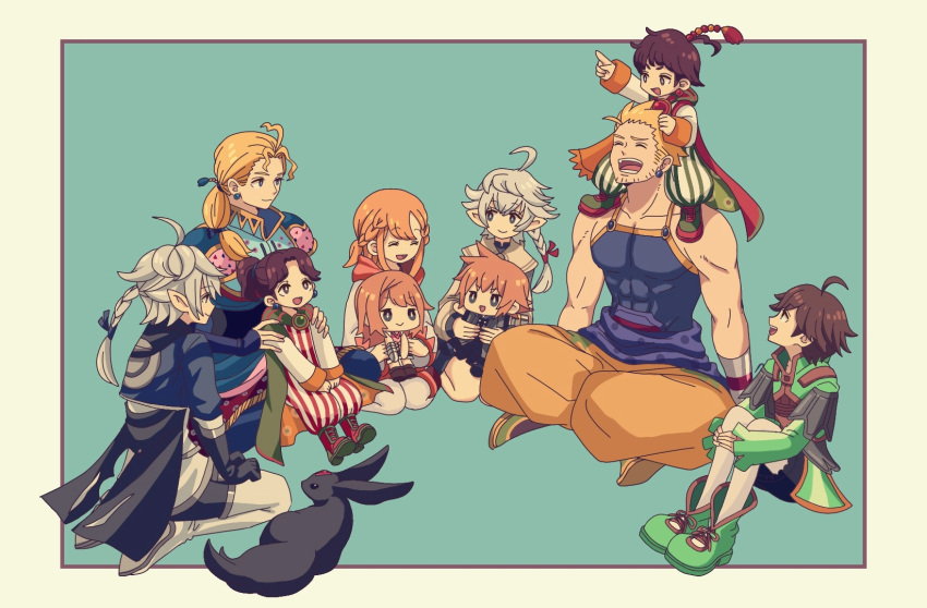 4girls, 6+boys, alisaie_leveilleur, alphinaud_leveilleur, blonde_hair, brother_and_sister, brothers, brown_hair