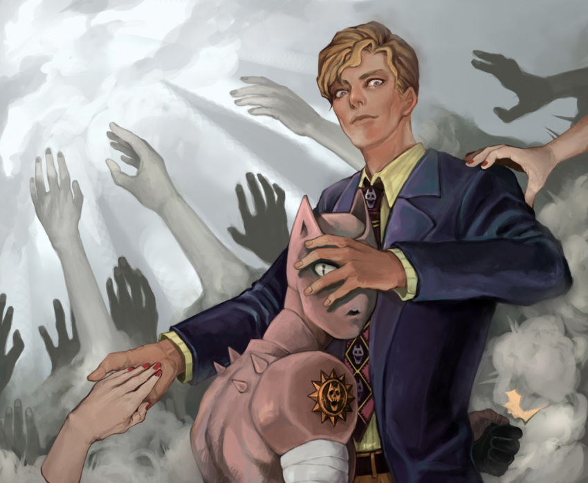 grey_eyes, hands, jojo_no_kimyou_na_bouken, killer_queen, kira_yoshikage, male, nail_polish, necktie