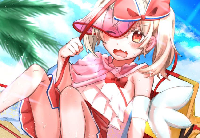 1girl, absurdres, armpits, bangs, bare_shoulders, blonde_hair, blush, bow