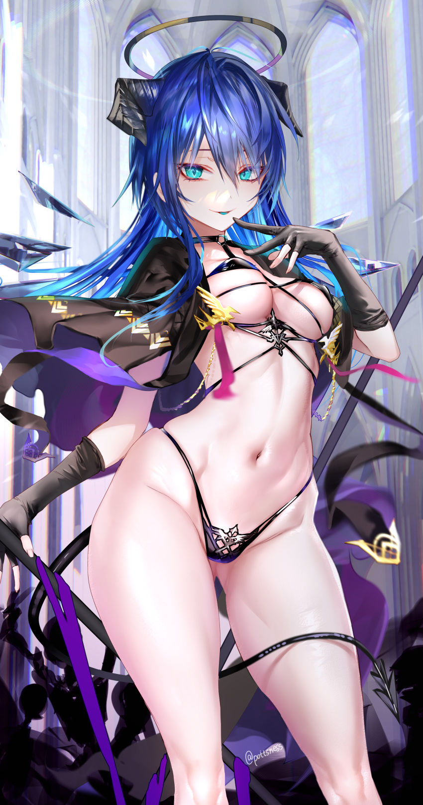 1girl, absurdres, aqua_eyes, arknights, ass_visible_through_thighs, black_bra, black_choker, black_gloves