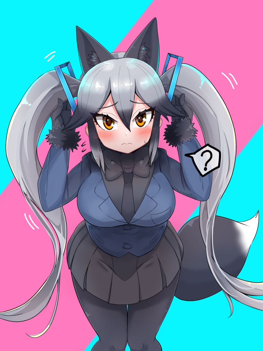 1girl, ?, alternate_hair_length, alternate_hairstyle, animal_ears, aramaru, bangs, black_gloves