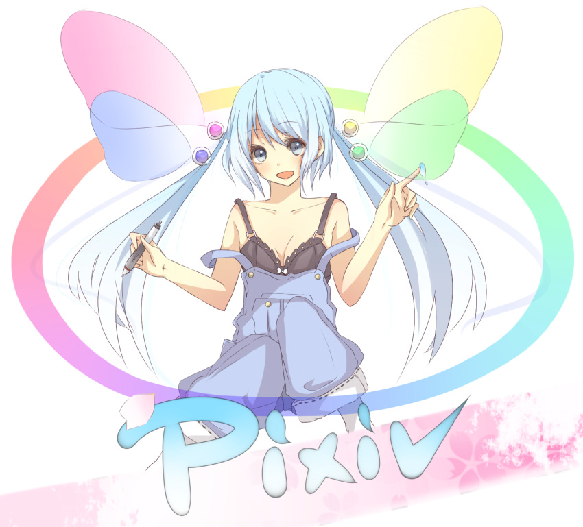 bare_shoulders, blue_eyes, blue_hair, bra, colorful, highres, lingerie, meet_neet