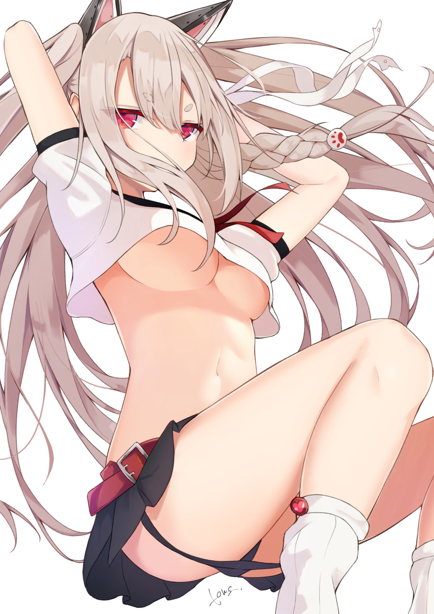 1girl, animal_ears, azur_lane, belt, black_panties, black_sailor_collar, breasts, budget_sarashi