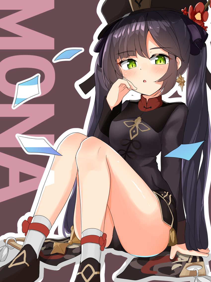 1girl, :o, absurdres, black_shorts, blush, character_name, cosplay, earrings
