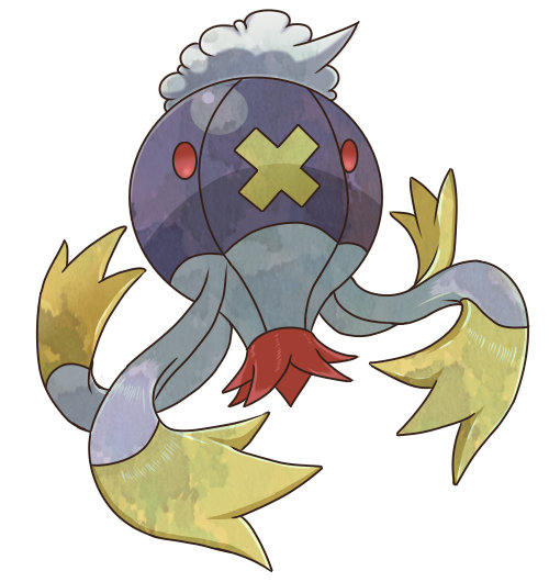 balloon, clouds, commentary_request, drifblim, full_body, gen_4_pokemon, no_humans, pokemon