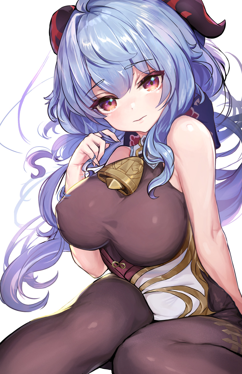 1girl, absurdres, ahoge, alpakane, bangs, bare_shoulders, bell, black_gloves