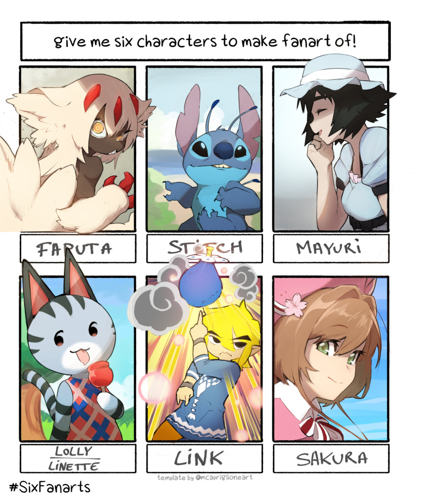 2boys, 4girls, :d, :p, absurdres, animal_crossing, animal_ears, black_eyes