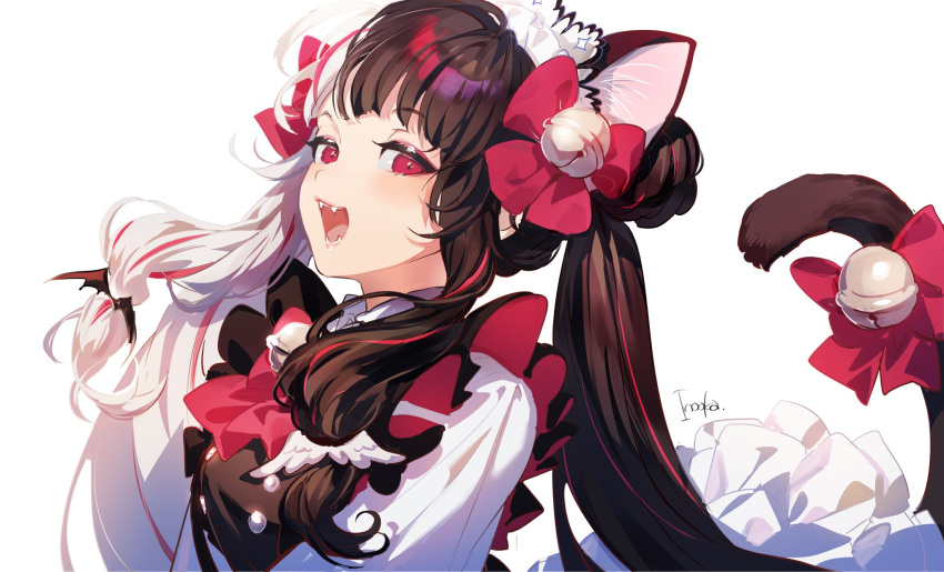 1girl, :d, animal_ears, artist_name, bangs, bell, black_dress, blunt_bangs