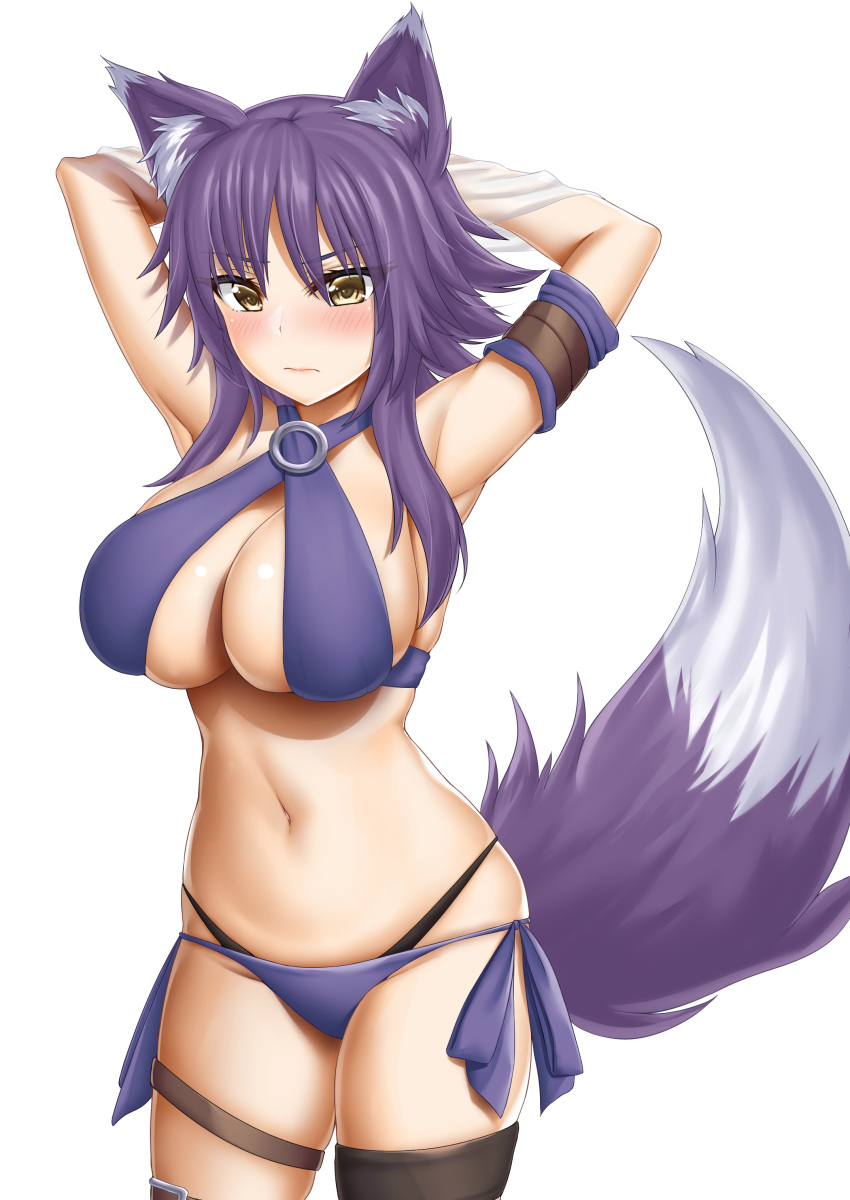 1girl, absurdres, abukobato, animal_ear_fluff, animal_ears, bikini, blush, breasts