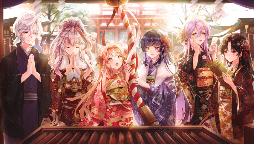 2020, bangs, black_hair, character_request, flower, frantiva_(illusion_connect), hair_ornament, hatsumoude