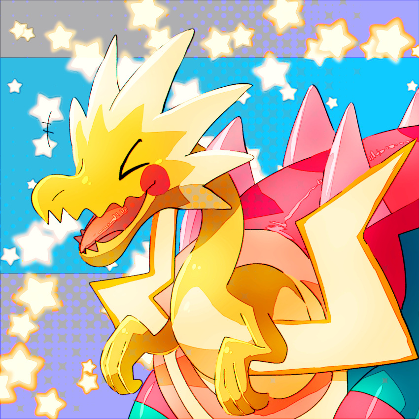 >_<, closed_eyes, commentary_request, dracozolt, gen_8_pokemon, hidora, highres, no_humans