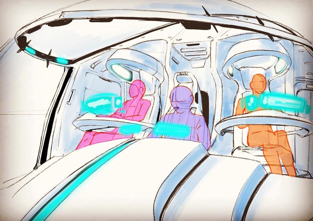 bald, carriax, concept_art, faceless, holographic_monitor, looking_down, looking_up, official_art, production_art, science_fiction, sitting, sketch, super_robot_wars, super_robot_wars_t, tenjin_hidetaka, vehicle_interior