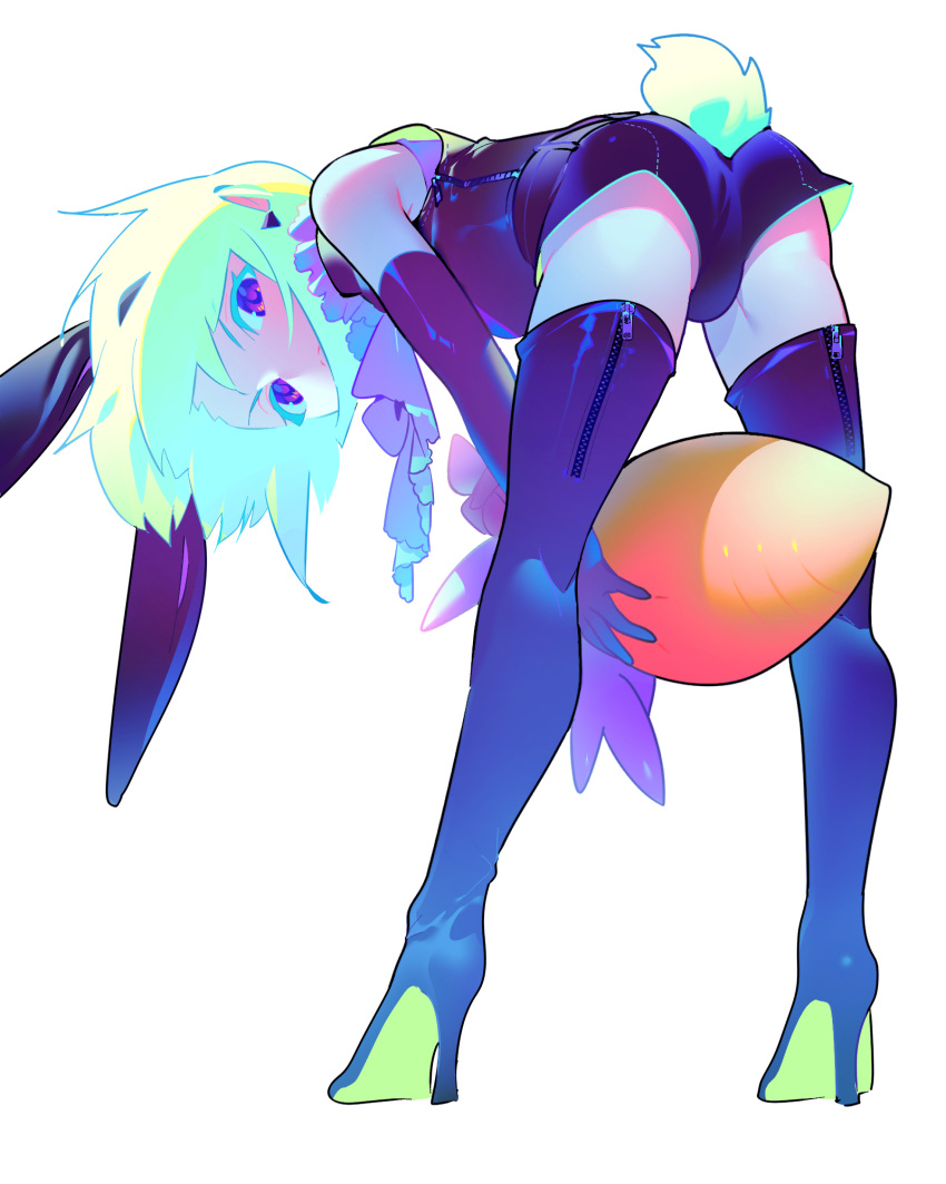 1boy, androgynous, animal_ears, ass, blonde_hair, bunny_tail, carrot, earrings