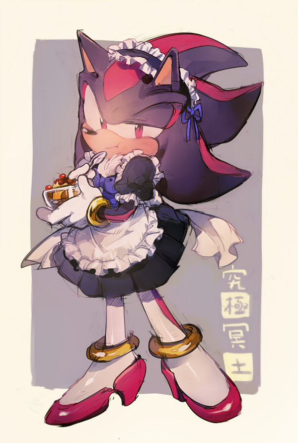 1boy, alternate_costume, animal_nose, aoki_(fumomo), apron, black_dress, bow, bowtie