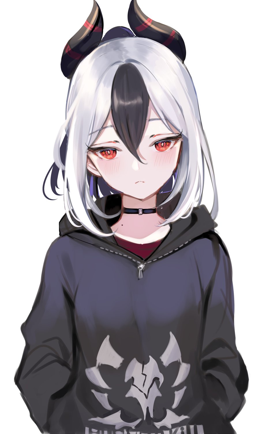 1girl, aoi_(kirabosi105), bangs, black_choker, black_hair, black_jacket, blue_archive, blush