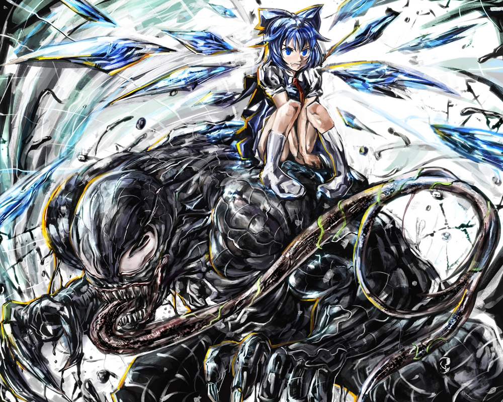 blue_hair, cirno, crossover, ice, kuro_kichi, m.u.g.e.n, marvel, mugen_(game)