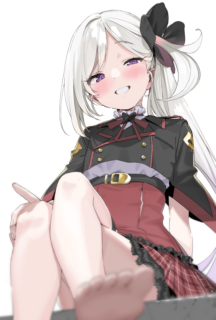 1girl, absurdres, bangs, barefoot, blue_archive, blush, dress, eyebrows_visible_through_hair