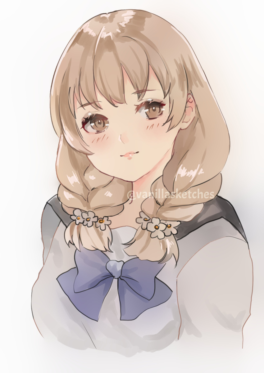1girl, absurdres, bangs, blonde_hair, blush, braid, brown_eyes, closed_mouth
