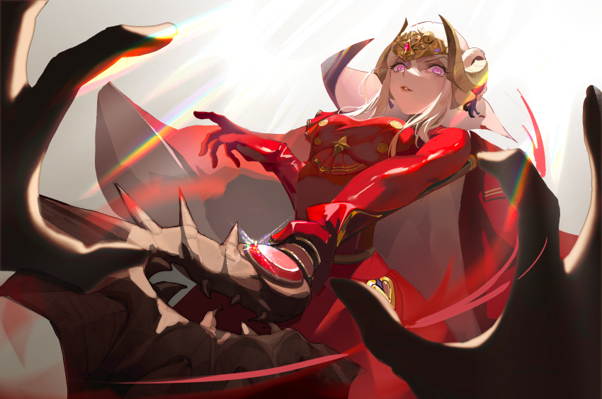 1girl, absurdres, axe, aymr_(weapon), breasts, cape, corset, dingzi