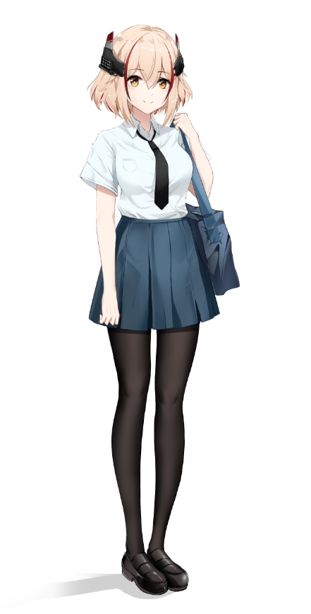 1girl, alternate_costume, azur_lane, bag, black_footwear, black_legwear, black_neckwear, blue_skirt