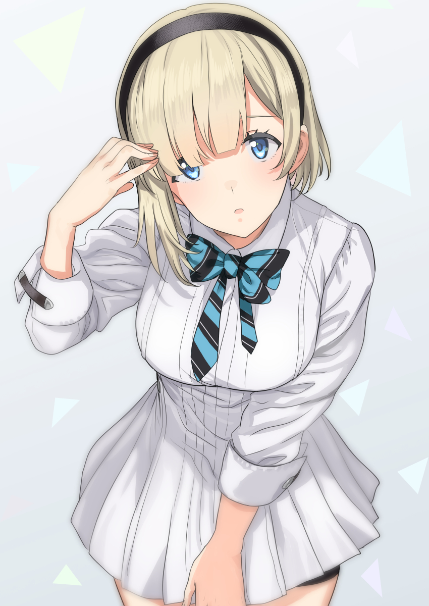 1girl, blue_eyes, blue_neckwear, blush, bow, bowtie, breasts, commentary