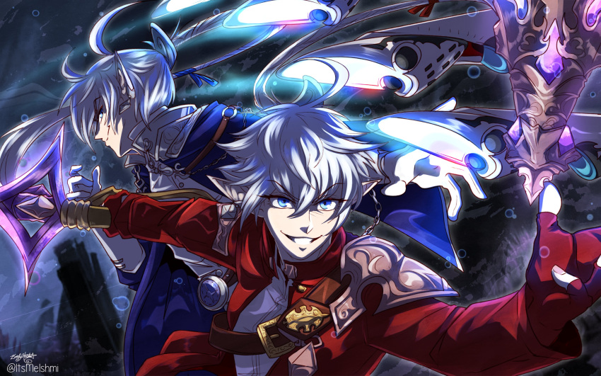 1boy, 1girl, absurdres, alisaie_leveilleur, alphinaud_leveilleur, androgynous, bangs, blue_eyes