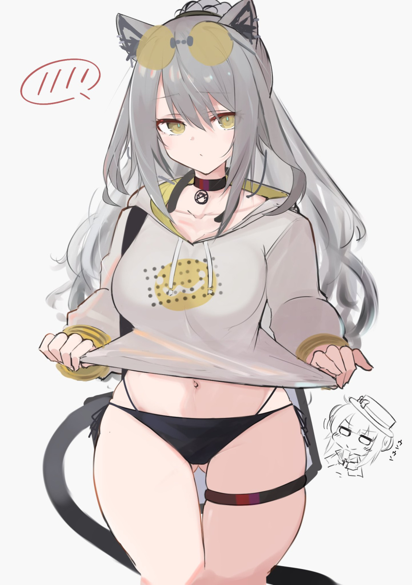 2girls, animal_ears, arknights, asususususu, bangs, bikini, ceylon_(arknights), grey_hair
