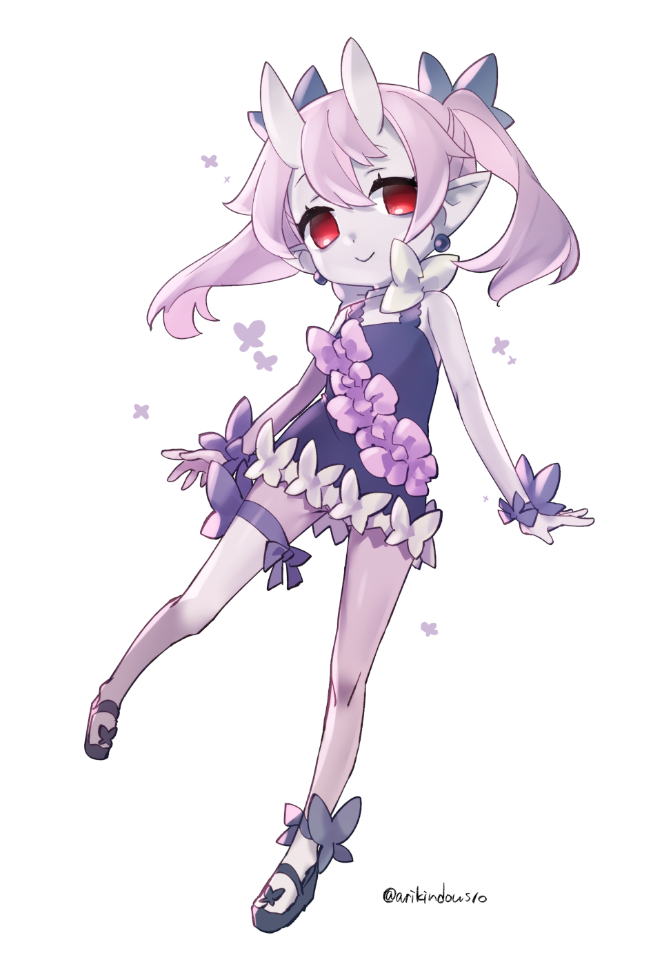 1girl, ankle_bow, bare_arms, bare_legs, bieko_(disgaea), black_footwear, bow, chihiri