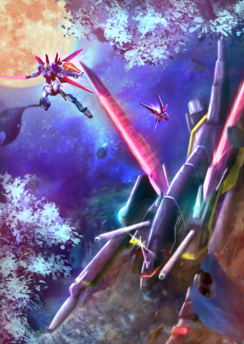 absurdres, beam_saber, flying, gaia_gundam, gun, gundam, gundam_seed, gundam_seed_destiny