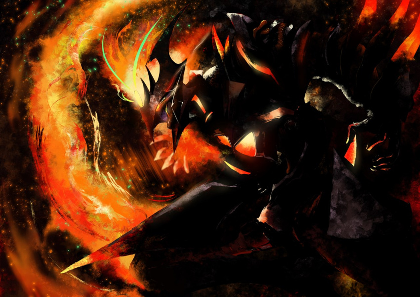 1boy, armor, ashwatthama_(fate), black_background, fate/grand_order, fate_(series), fiery_hair, fire