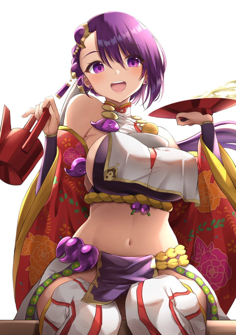 1girl, :o, bangs, bare_shoulders, blush, breasts, cup, earrings