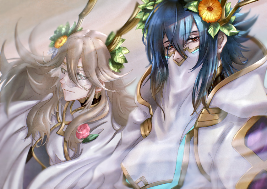 1boy, 1girl, absurdres, blue_hair, closed_mouth, covered_mouth, feh_xeri, fire_emblem