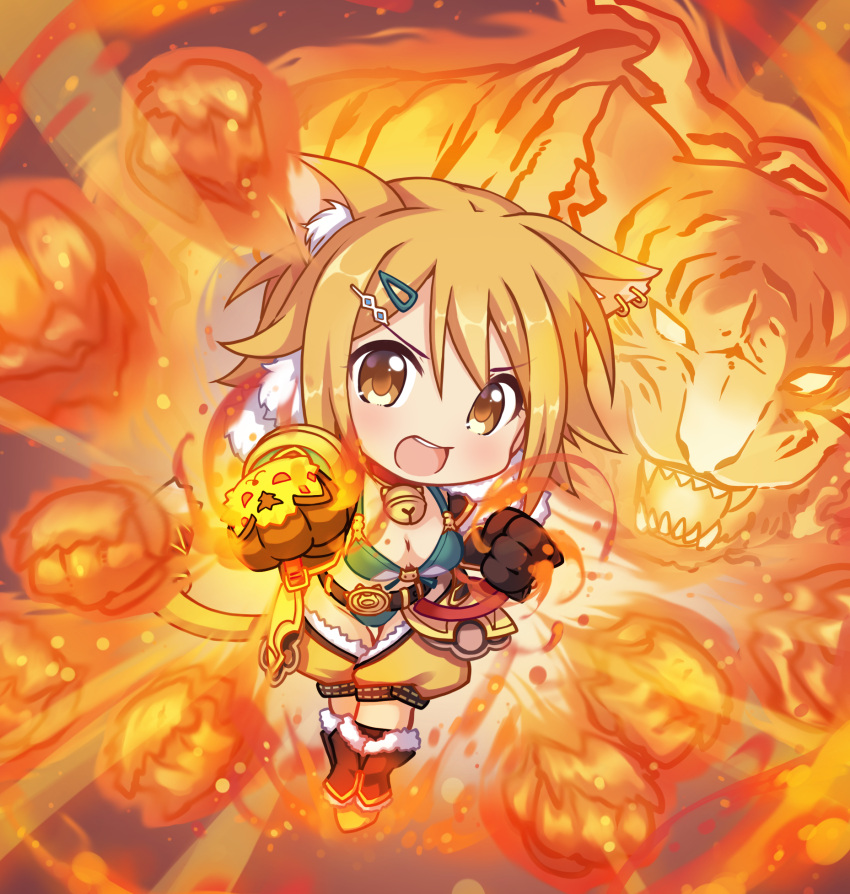 animal_ears, bikini, cat_ears, cat_paws, cat_tail, chibi, fur-trimmed_gloves, fur_trim