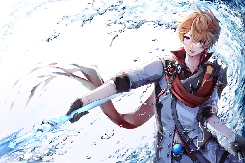 1boy, aura, blue_eyes, chachong_sama, coat, collarbone, collared_jacket, earrings
